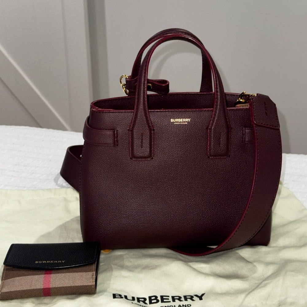 Burberry Logo Banner Bag Handbag Wine Red